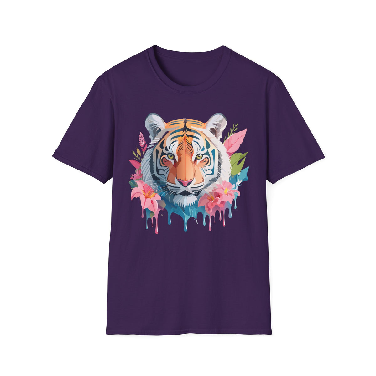Watercolor Tiger Face T-Shirt | Floral Jungle Animal Tee