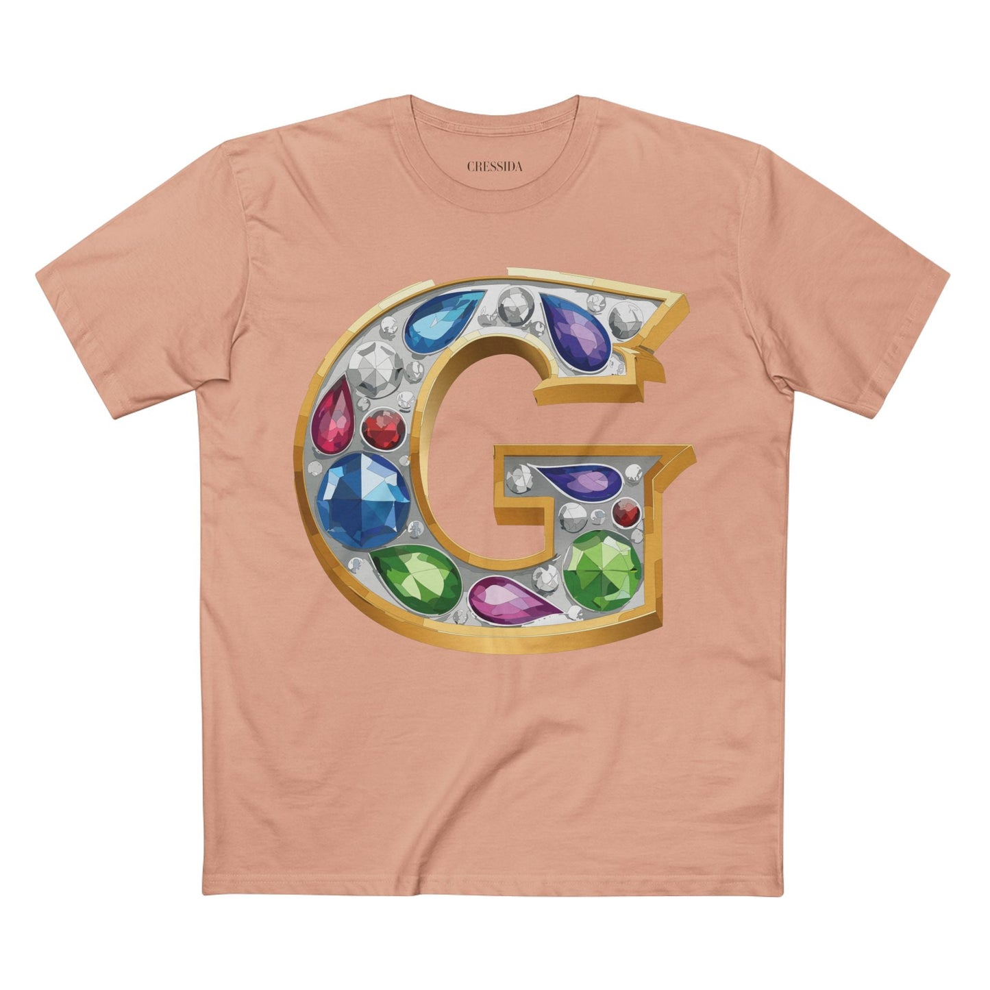 Letter G Graphic Design Tee Unisex 100 Cotton With Antique Gold Letters Artwork T-Shirt