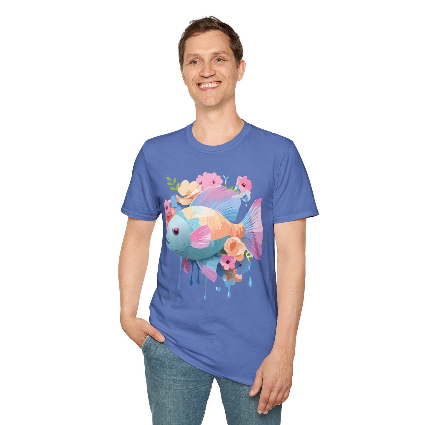 Fish Art Design Graphic Tee Unisex Short Sleeve T Shirt With Fish Artwork Premium Cotton