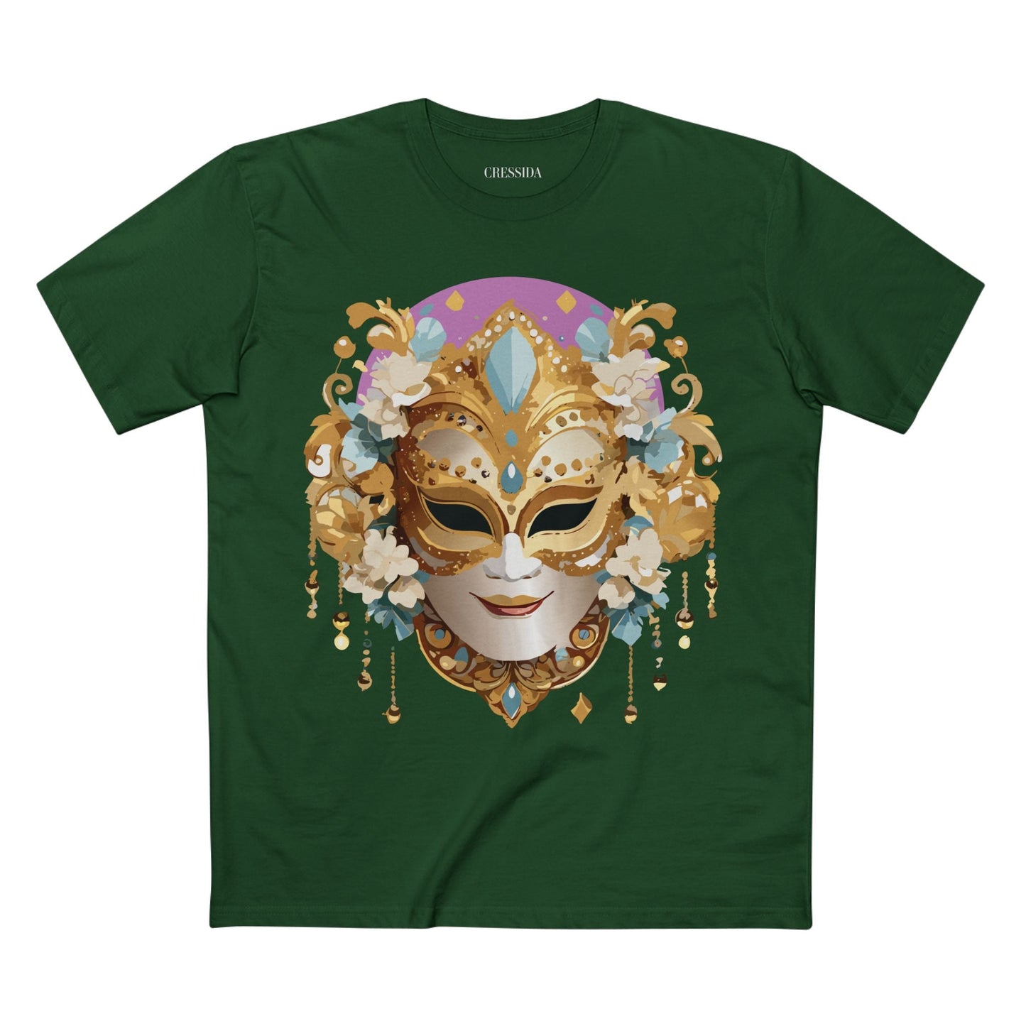 Carnival Mask Graphic T-Shirt Unisex 100 Cotton With Antique Gold Art Design Tee 4