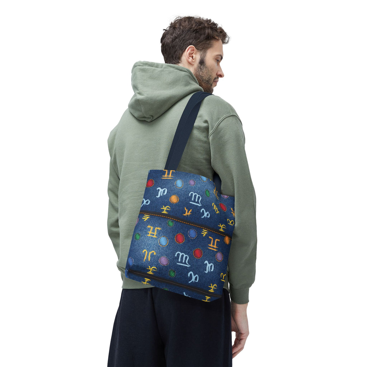 Denim Fabric Imitation Print Unisex Canvas Bag Poly Spun 3 Sizes Tote Bag 184-4