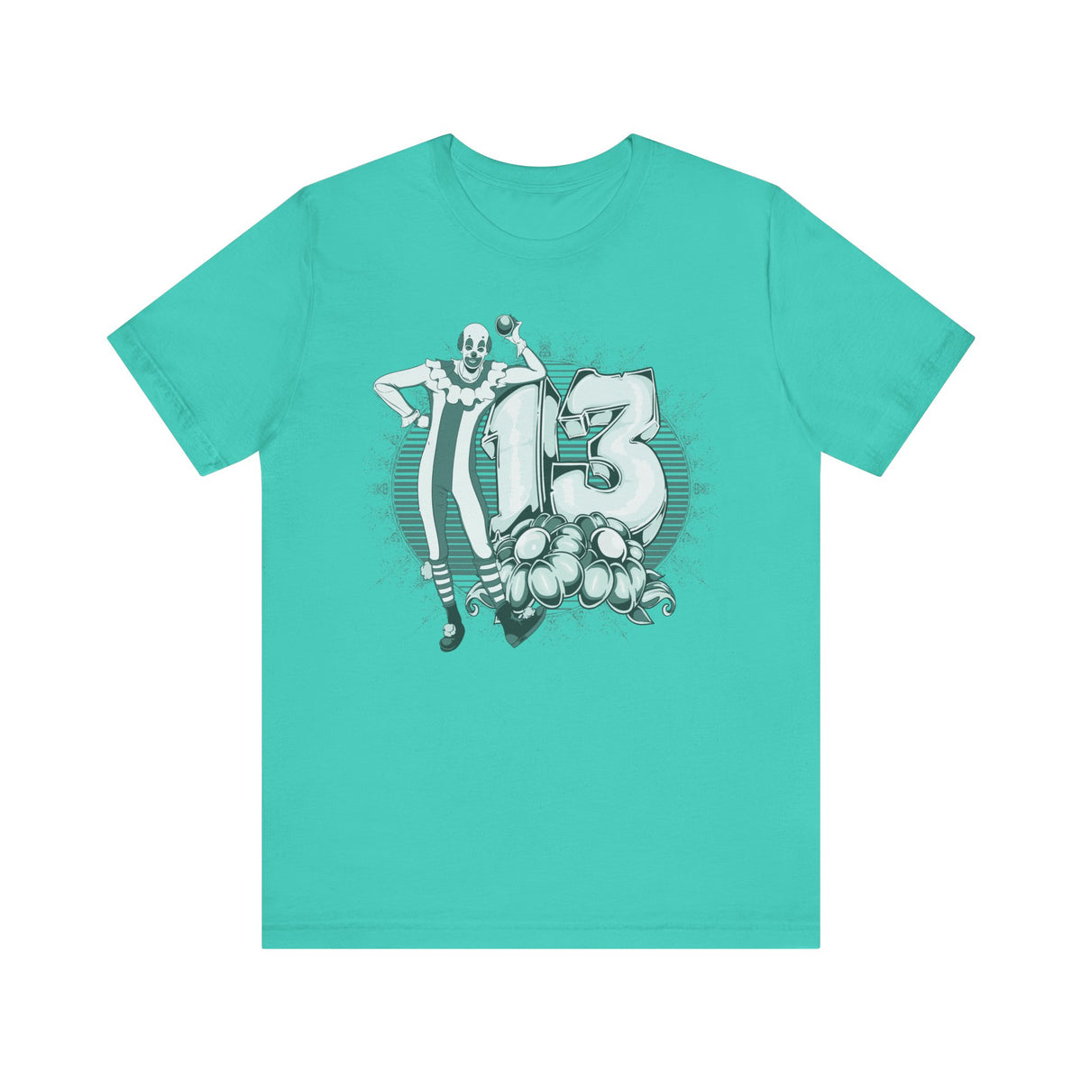 Lucky Number 13 Clown Illustration T-Shirt Vintage Numbers Floral Motif Unisex Cotton Art-39