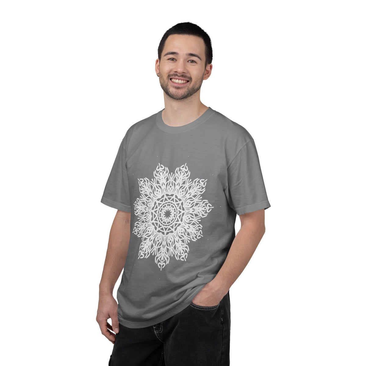 Unisex Garment Dyed Cotton T-Shirt with Mandala Graphic Design