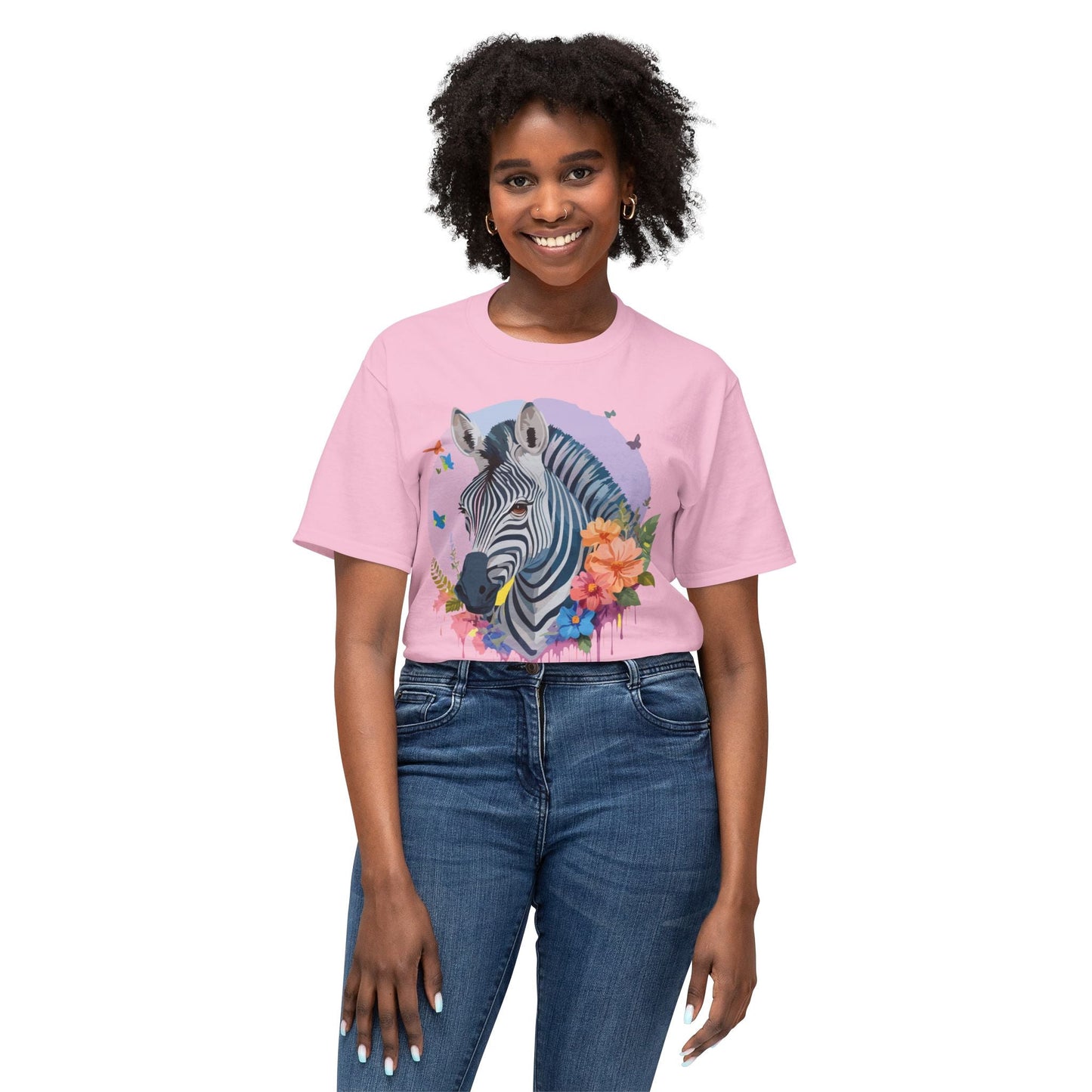 Unisex Zebra T Shirt With Art Print HD Cotton Vintage Zebra Tee Floral Design Graphic Tee