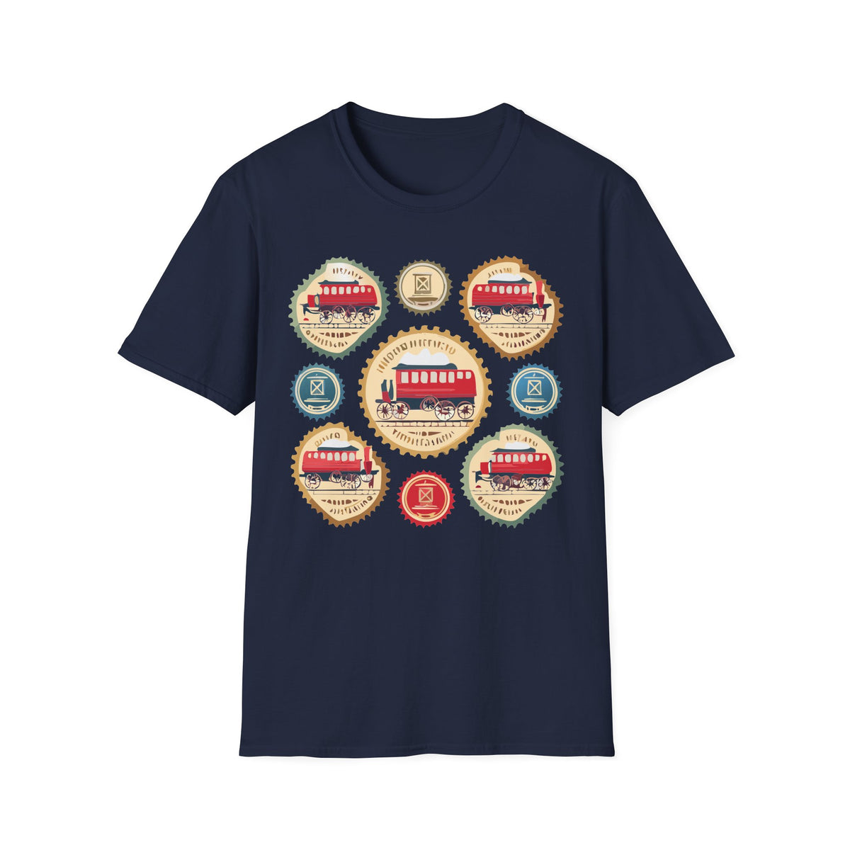Vintage Trolley Badges T-Shirt | Retro Streetcar Emblems Graphic Tee Unisex 100 Cotton Gildan T-Shirt
