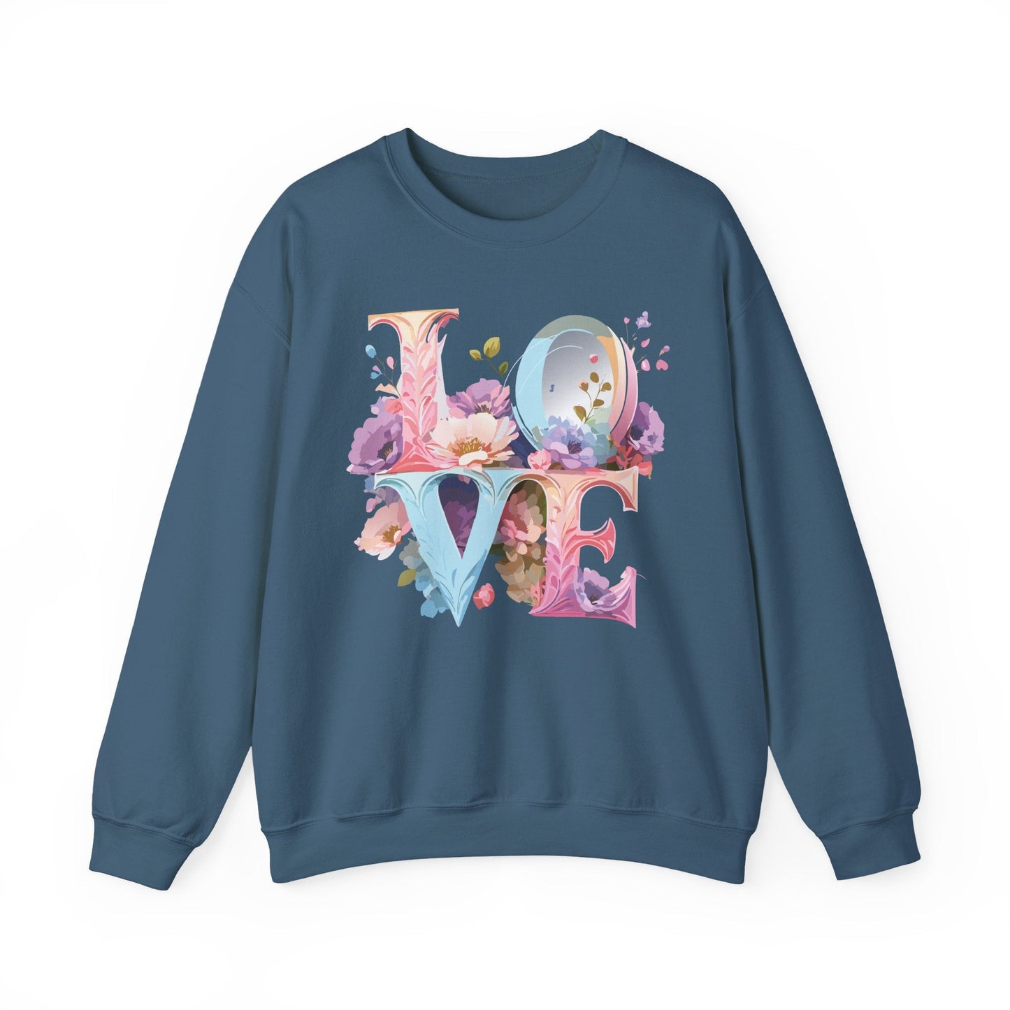 Floral Love Sweatshirt Unisex Crewneck Fifty Fifty Cotton Polyester Valentine Gift