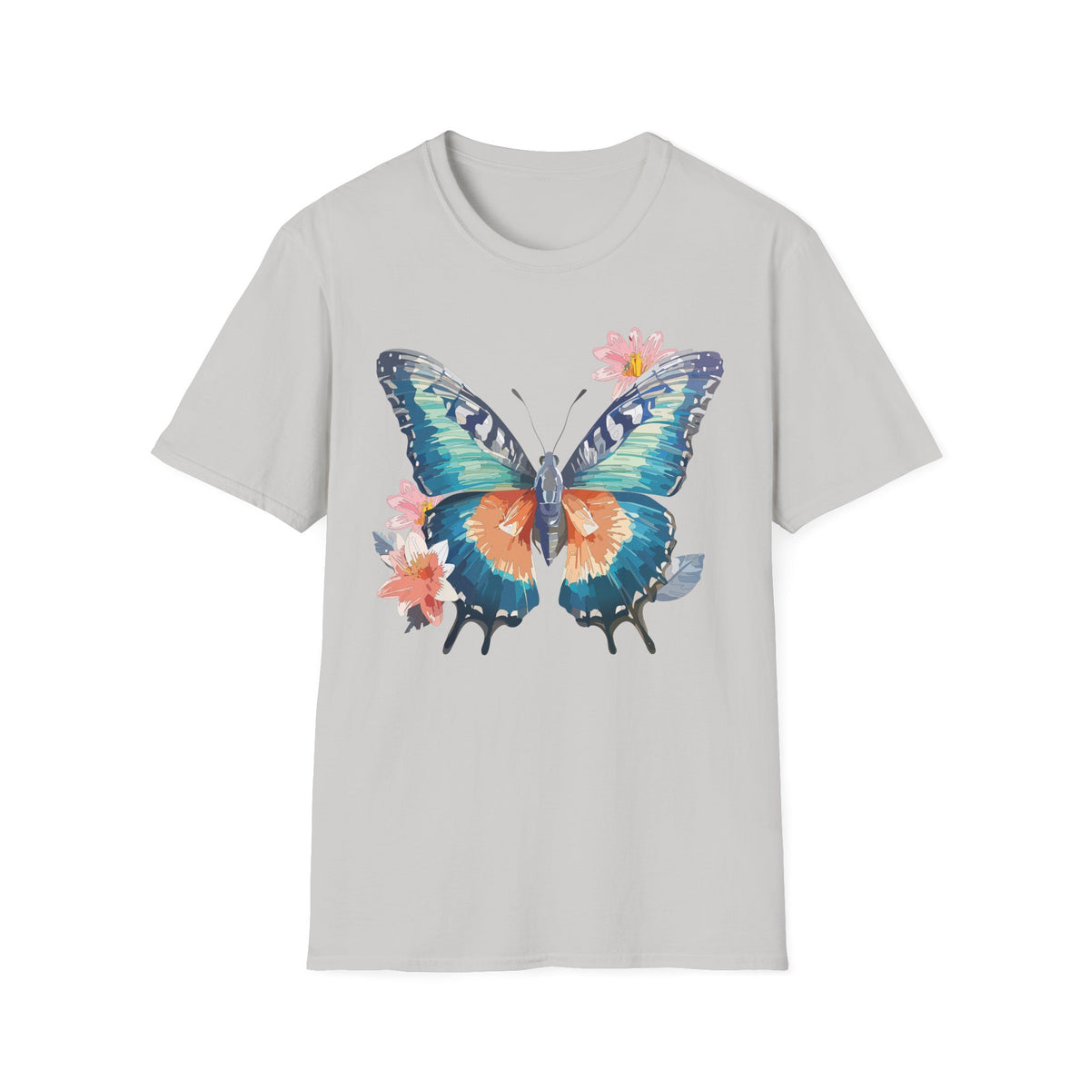 Butterfly Watercolor T-Shirt — Floral Blue Orange Butterfly Graphic Tee Unisex 100 Cotton Gildan T-Shirt