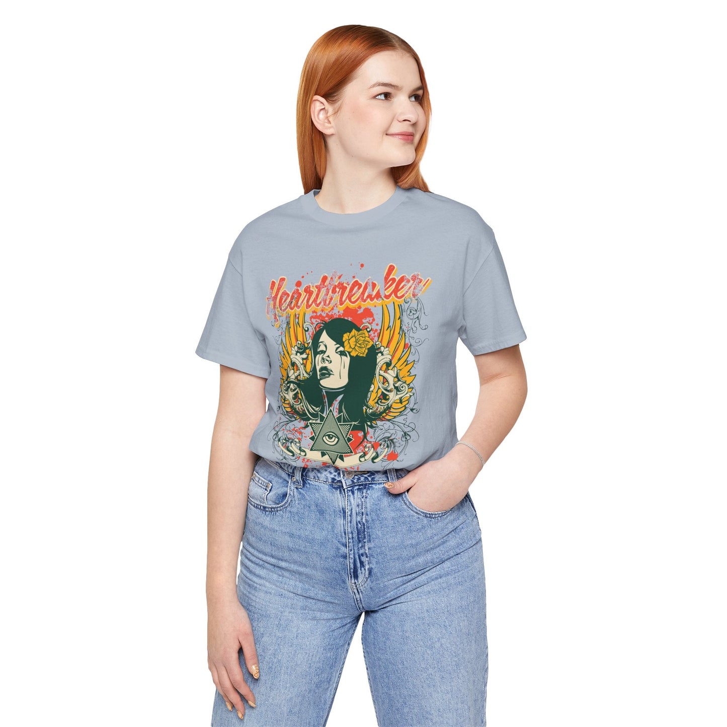 Heartbreaker Illustration Tee Retro Femme Portrait Floral Skull Graphic T-Shirt
