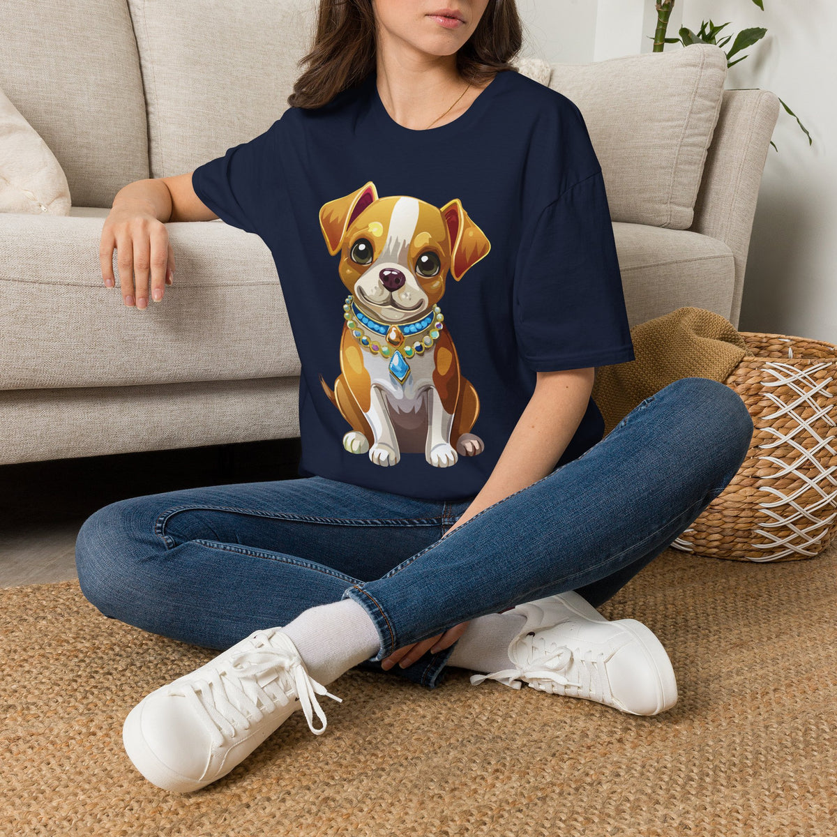 Cute Brown Puppy Illustration T-Shirt | Cartoon Dog Portrait, Pet Lover Tee