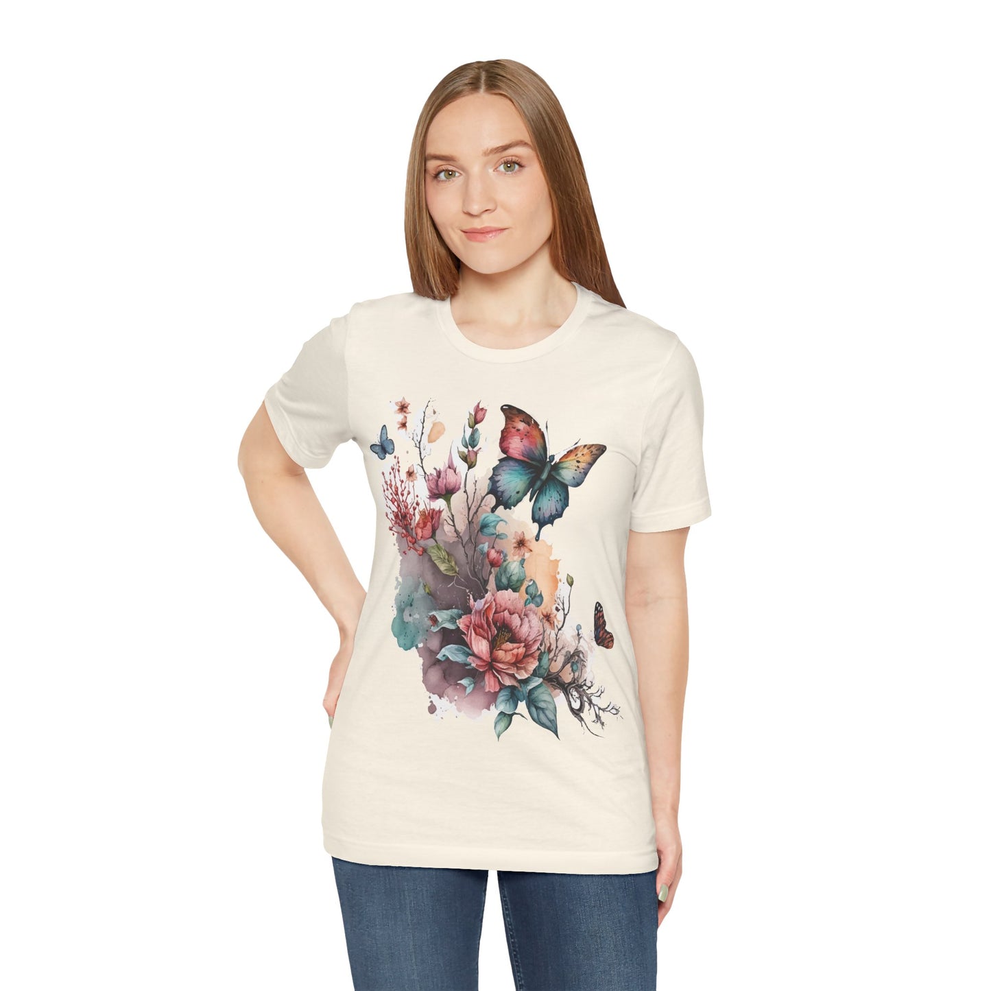 Cotton Tee Shirt with Butterfly Prints