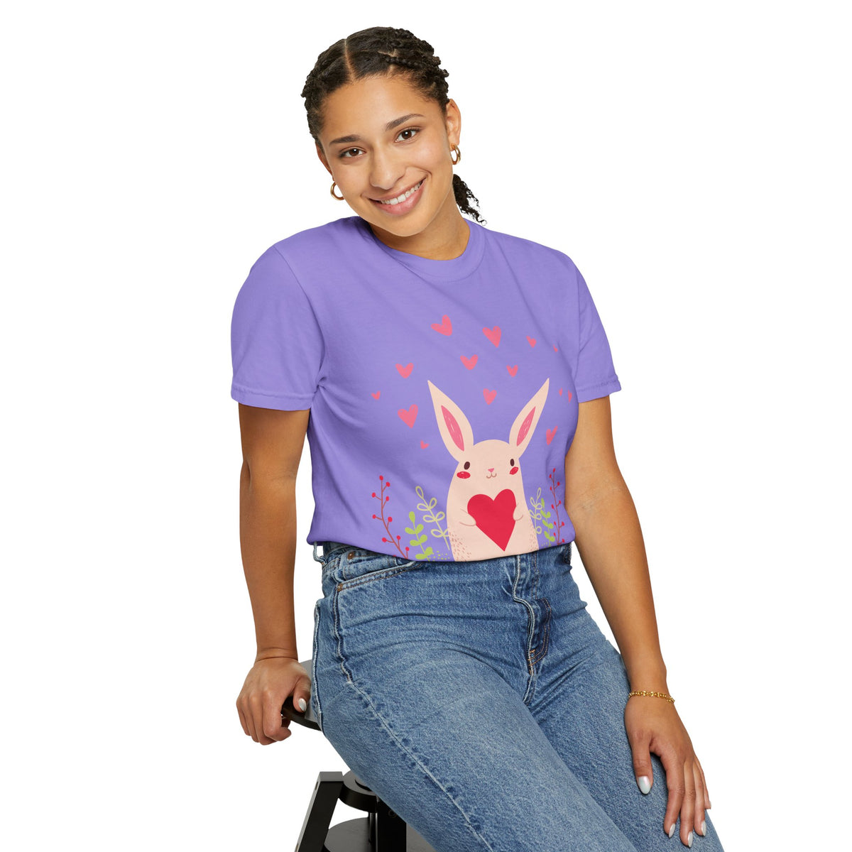 Easter Bunny Heart T-Shirt, Tee Shirt with Easter Signature, T Shirt with Easter Prints, Tee Shirt with Easter Design