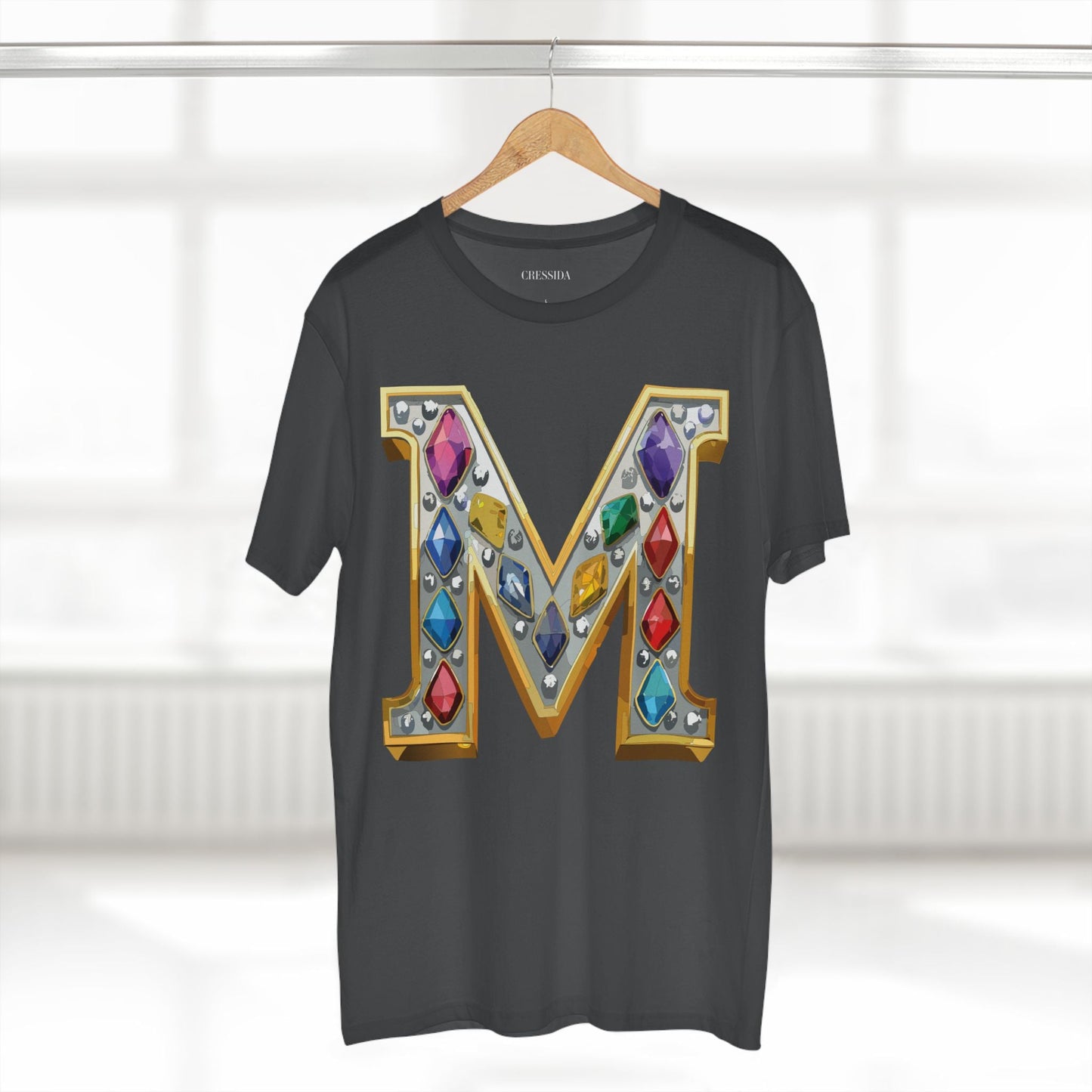 Letter M Graphic Design Tee Unisex 100 Cotton With Antique Gold Letters Artwork T-Shirt