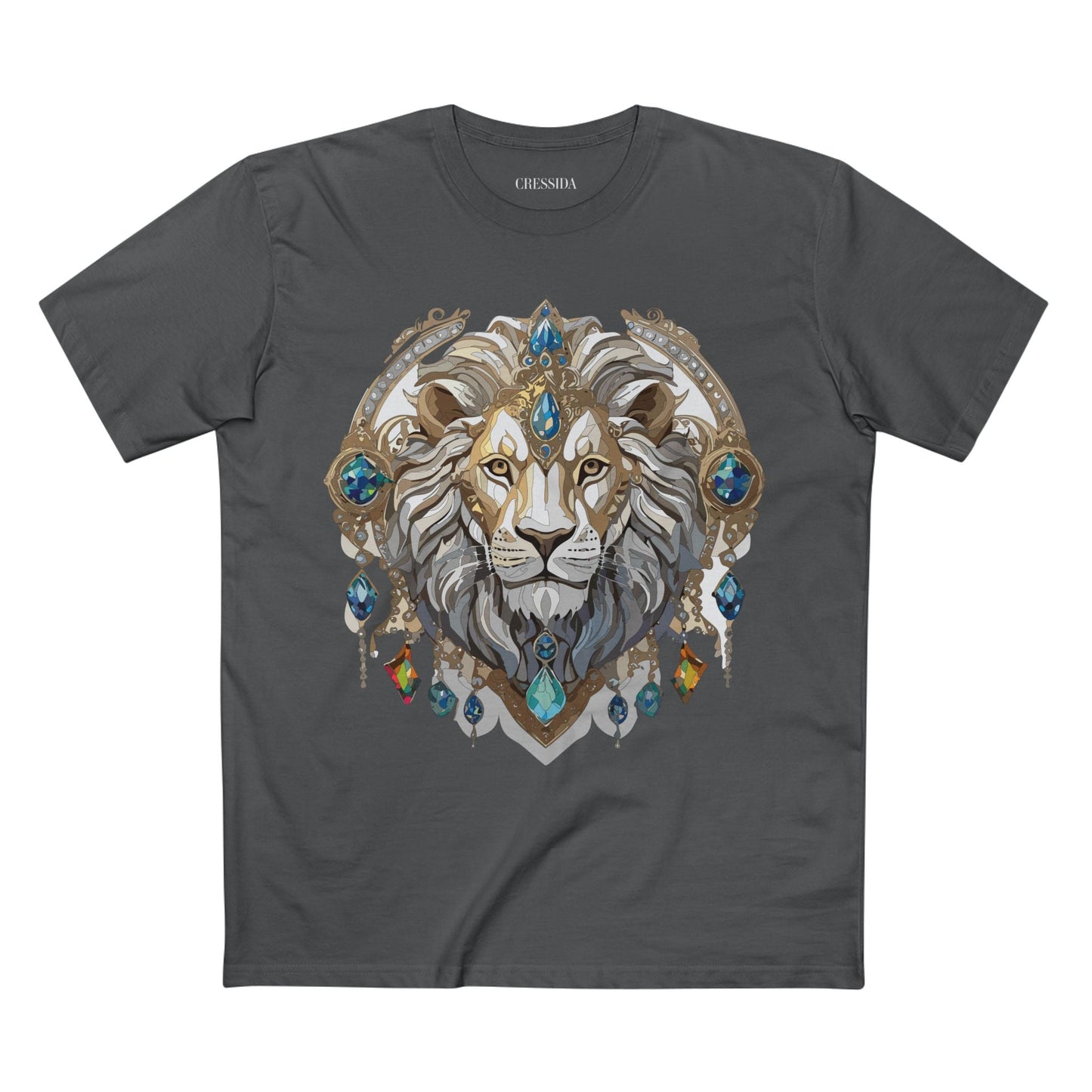 Lion Graphic Unisex 100 Cotton Tee With Unique Animal Golden Medallion Art Design 58