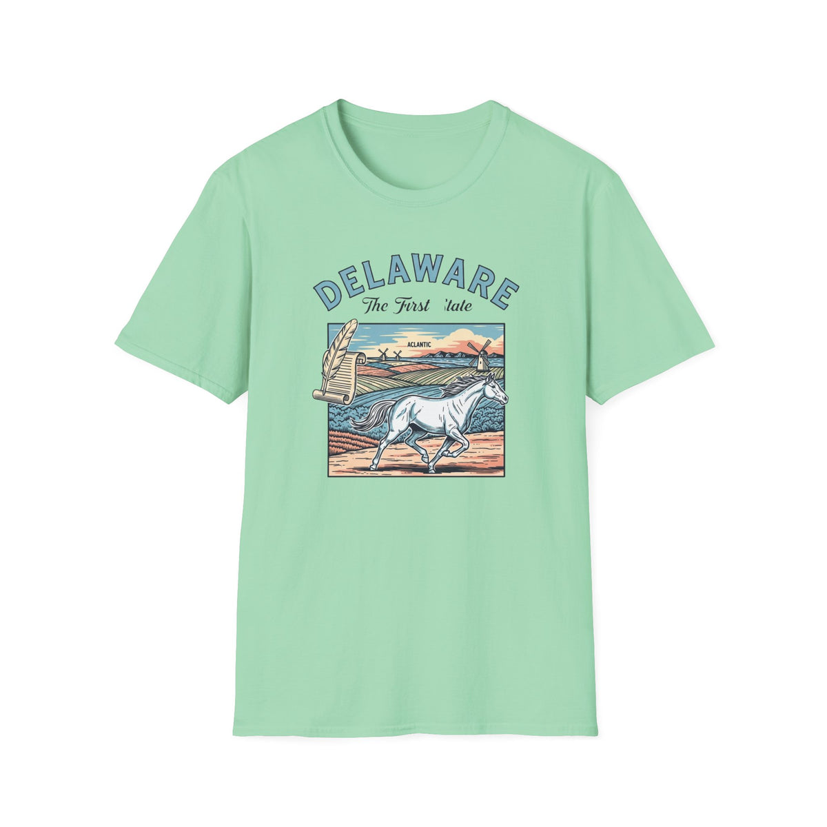 Delaware First State Vintage Horse Tee Travel Tourist Graphic Design Unisex 100 Cotton Gildan T-Shirt