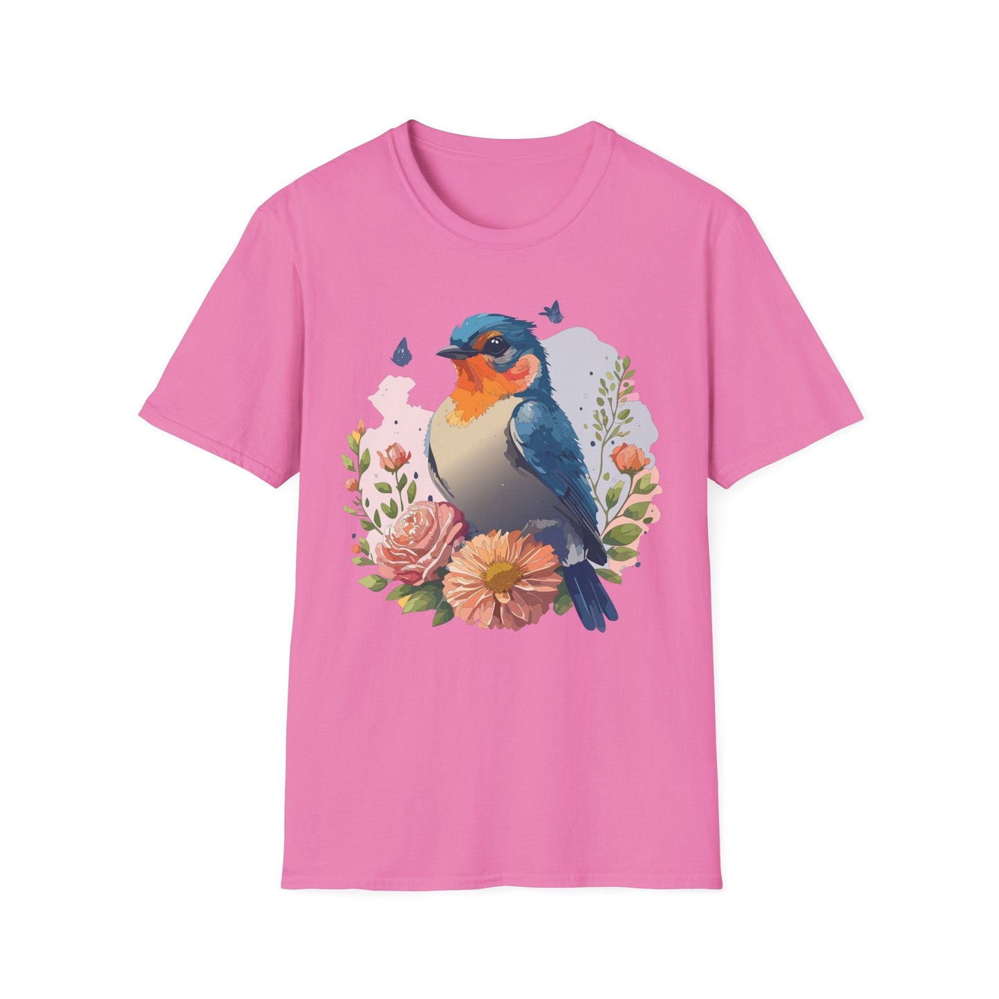 Bird T Shirt Floral Design Unisex Gildan Softstyle 64000 Ring Spun Cotton Tee Breathable Wear