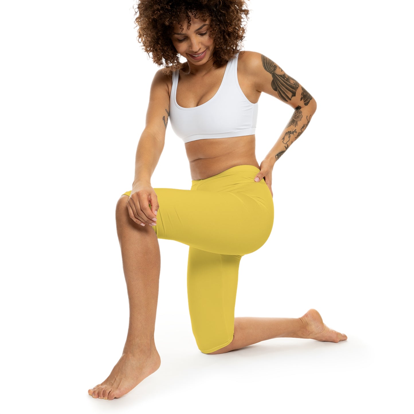 Yellow Gold Color Women's Brushed Suede Poly Span Casual Capri Leggings XS-2XL
