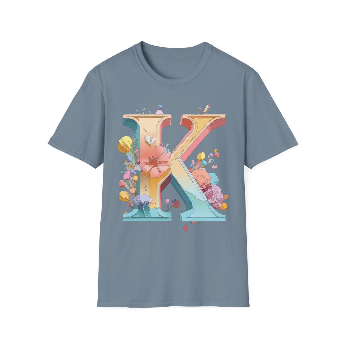 Floral Letter K T-Shirt | Monogram Initial K Tee, Botanical Alphabet Shirt