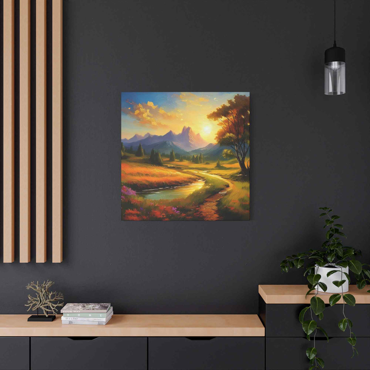 Landscape Print Canvas, Oil Paint Print 20x20, 24x24, 30x30, 32x32, 36x36 Art Design Print Pine-Wood Inner Frame MC-37