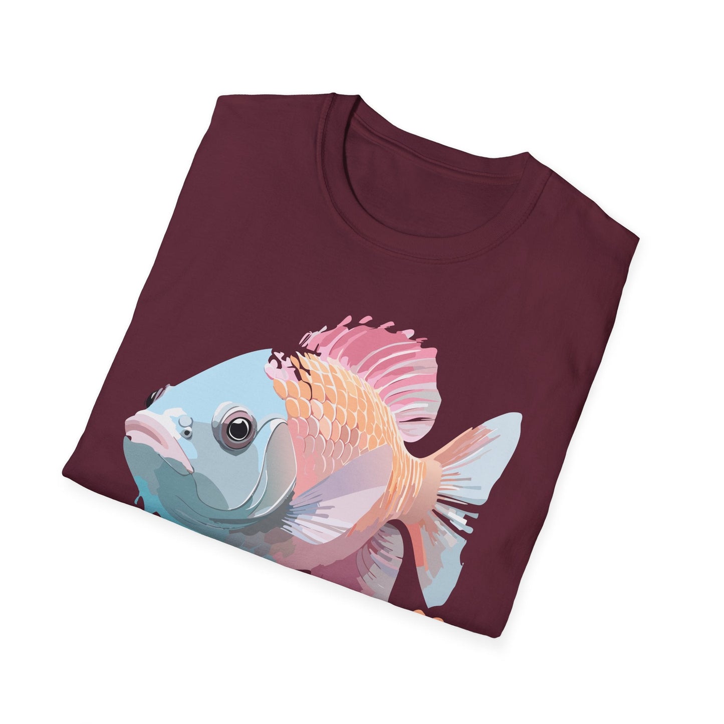 Fish Art Design Shirt Unisex Graphic Tee 100 Percent Ring Spun Cotton Softstyle Gildan 64000