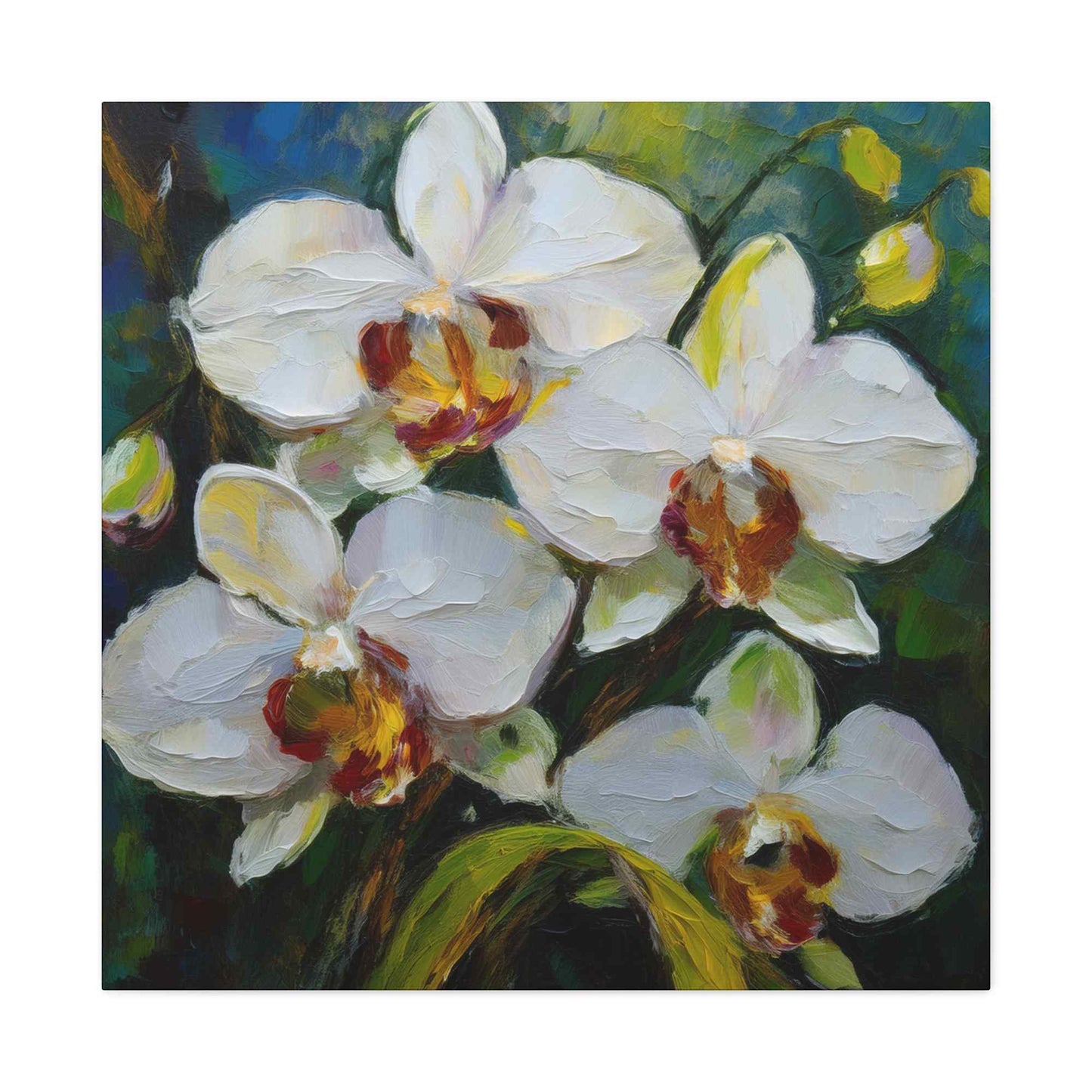 White Orchids Print Canvas, Floral Oil Paint Print 20x20, 24x24, 30x30, 32x32, 36x36 Art Design Pine-Wood Inner Frame MC-136