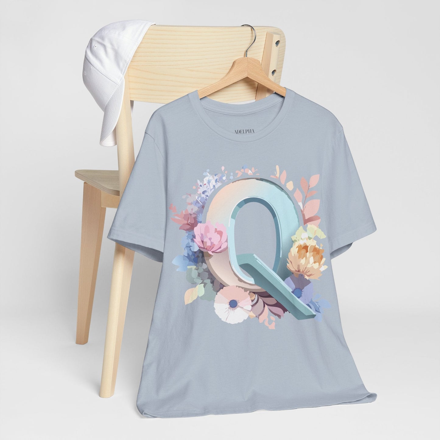 Letter Q Shirt Graphic Tee Unisex Short Sleeve by Adelpha Vintage Inspired Artwork