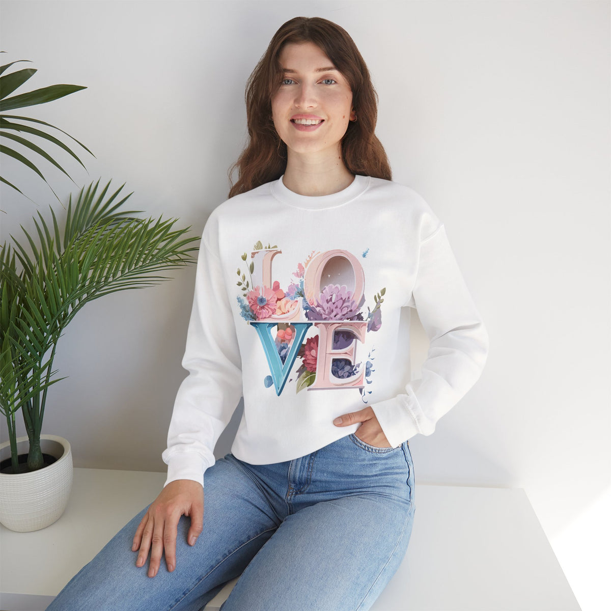 Floral Love Graphic Valentine's Day Sweatshirt Unisex 50/50 Cotton-Poly Sweatshirt w50