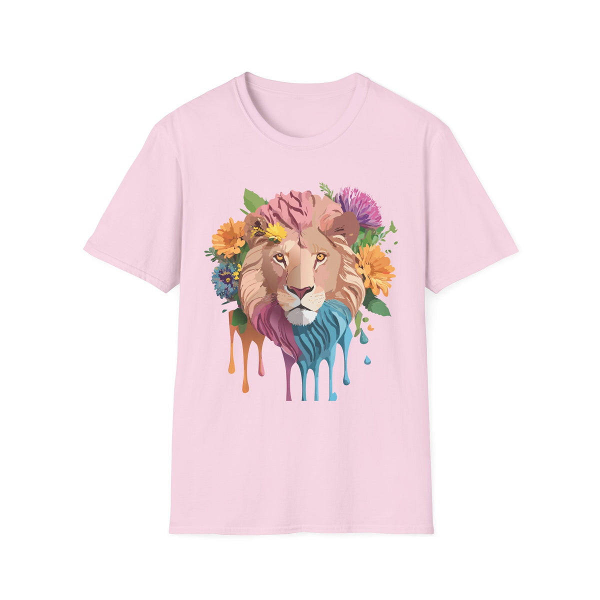 Floral Lion Portrait T-Shirt | Colorful Drip Mane Tee