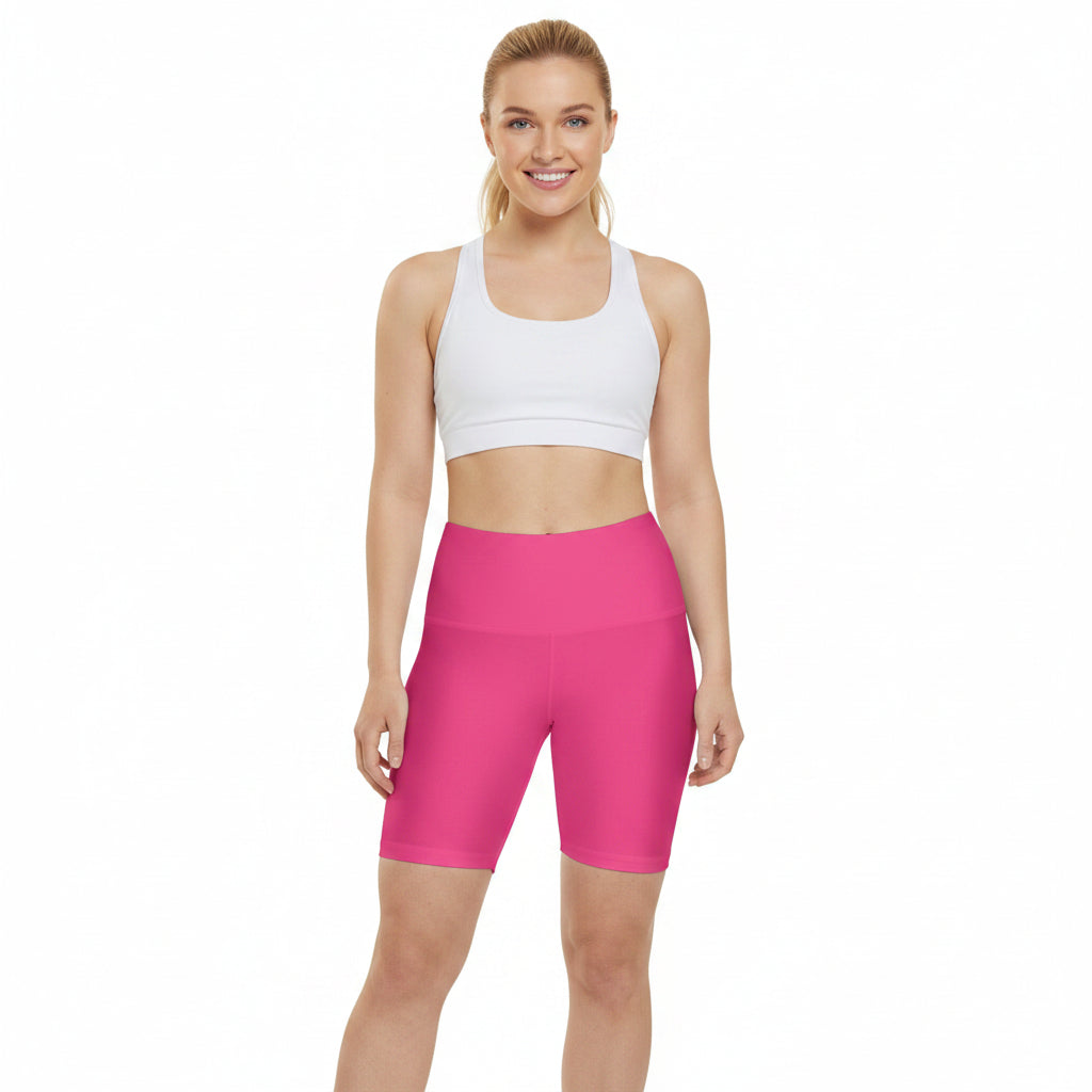 Wild Strawberry Pink Women's Workout Shorts — Solid High-Waist Biker Shorts for Exercise & Everyday Wear
