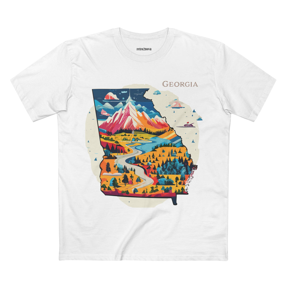 Georgia State Scenic Map T-Shirt | Mountain River Landscape Tee