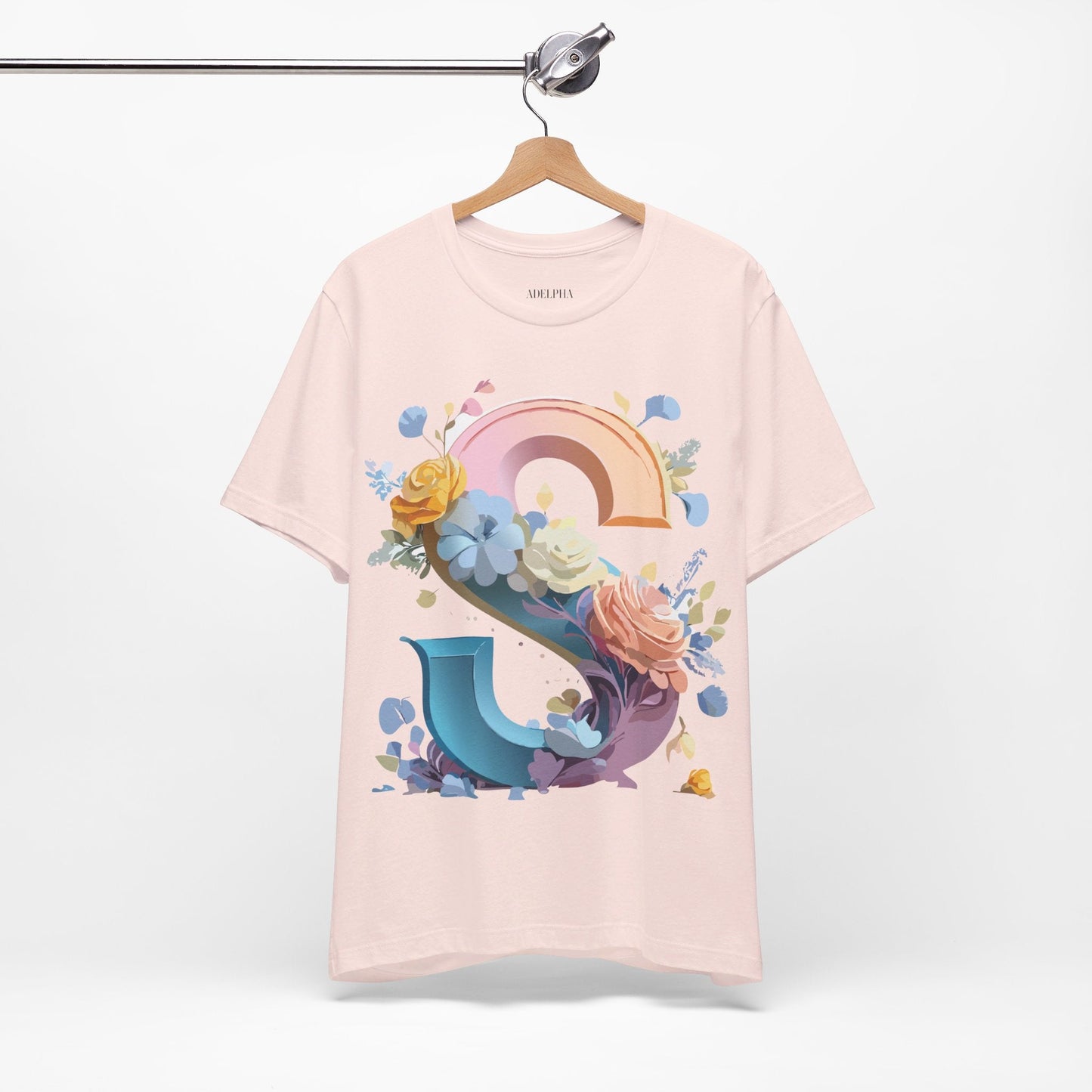 Letter S Graphic Tee Unisex Short Sleeve Shirt Adelpha Vintage Inspired Art Design