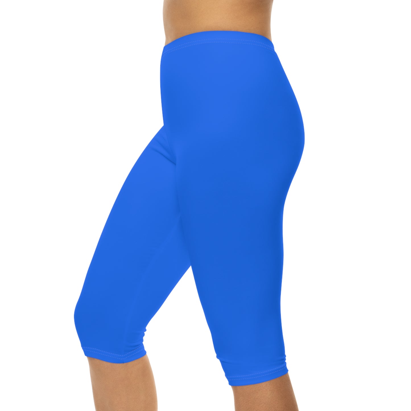 Crayola Blue Color Women's Brushed Suede Poly Span Casual Capri Leggings XS-2XL