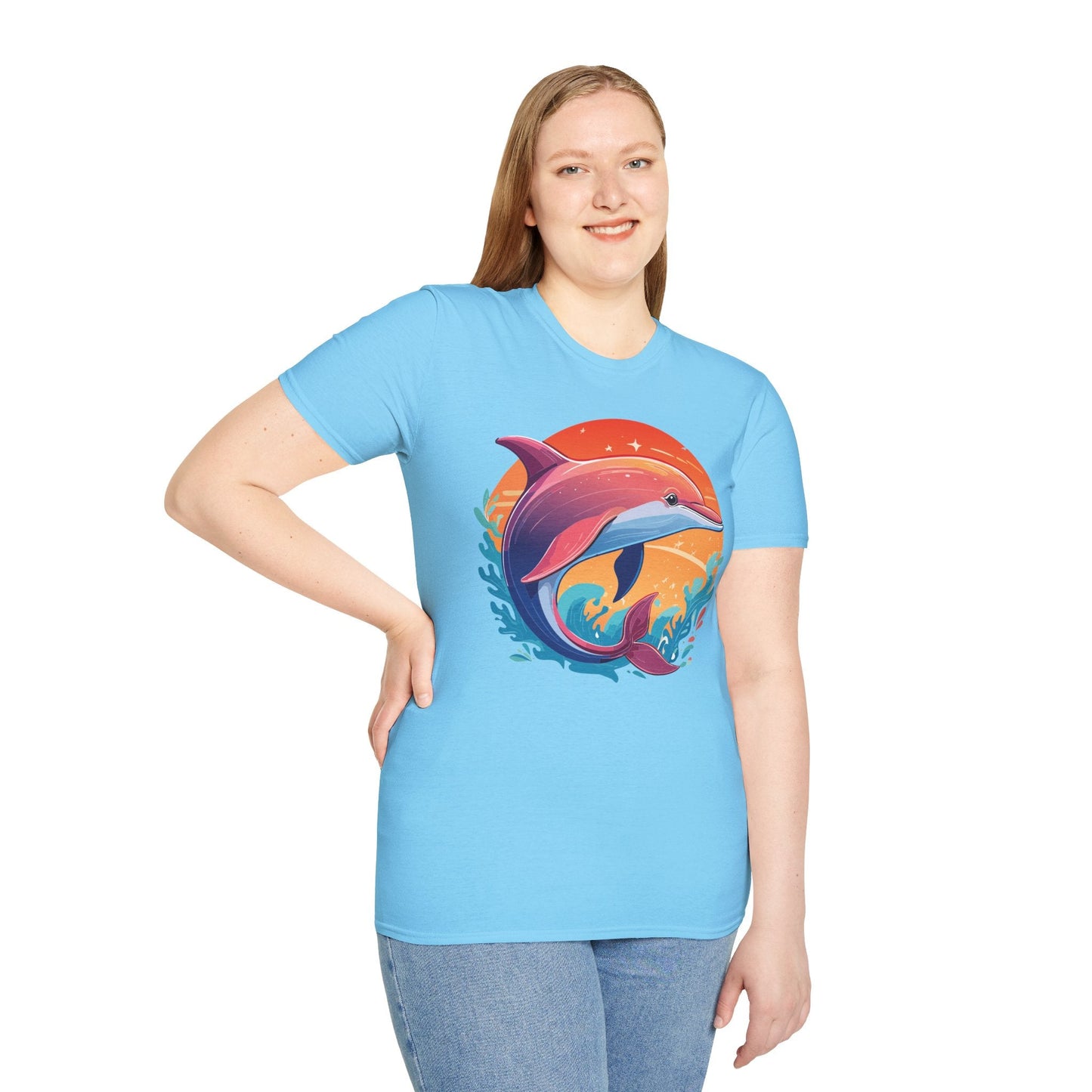 Dolphin Shirt Unisex Tee 100 Percent Ring Spun Cotton Softstyle Gildan 64000 Comfort Fit