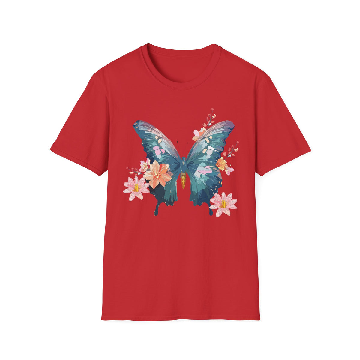 Watercolor Blue Butterfly T-Shirt | Floral Accent Graphic Tee Unisex 100 Cotton Gildan T-Shirt