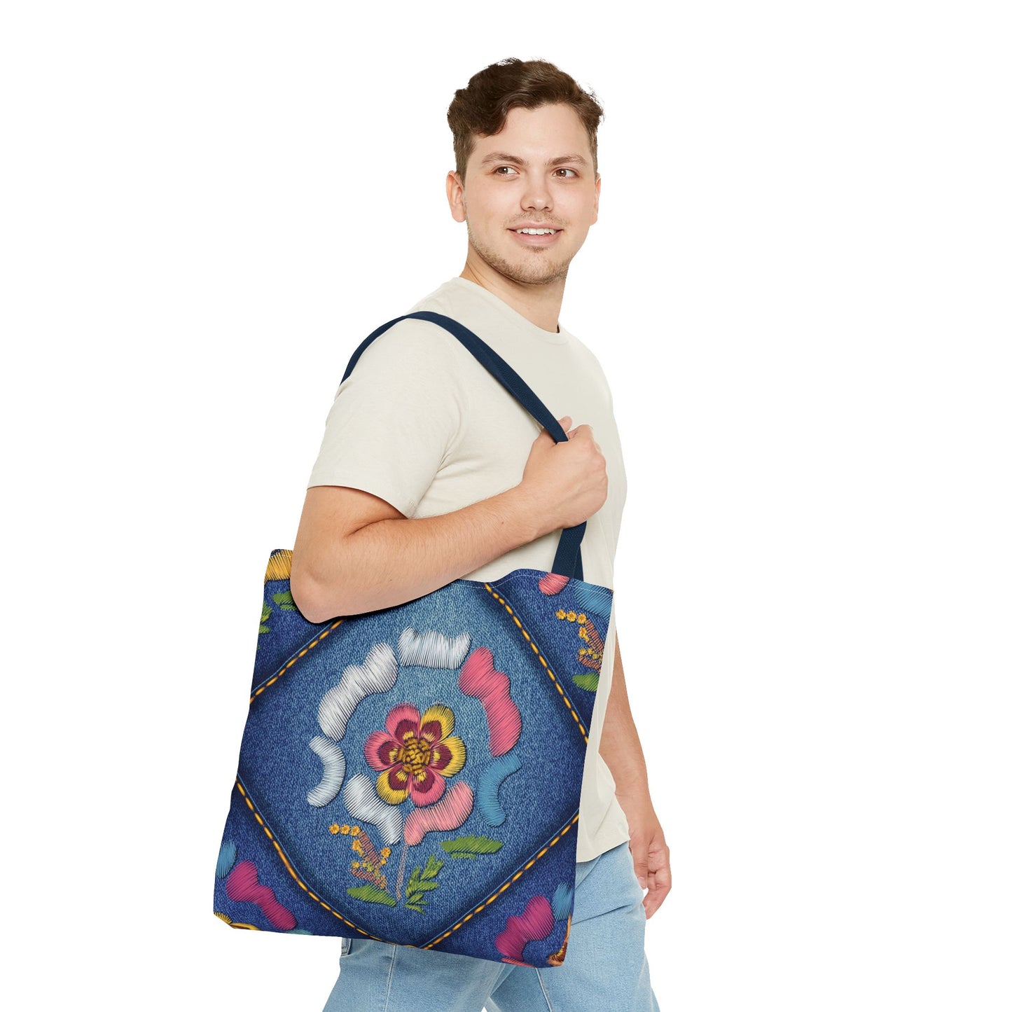Denim Fabric Imitation Print Unisex Canvas Bag Poly Spun 3 Sizes Tote Bag 159-4