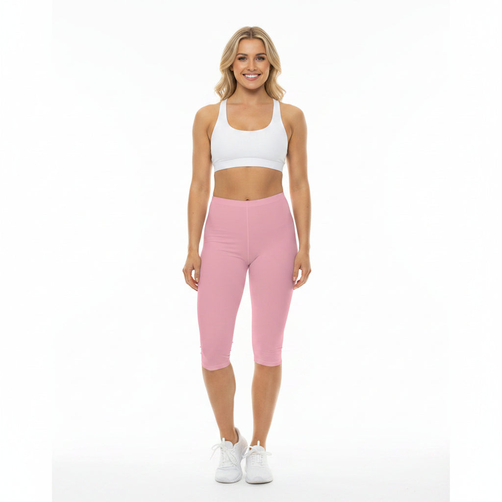 Cherry Blossom Pink Color Women's Brushed Suede Poly Span Casual Capri Leggings XS-2XL