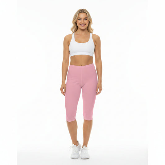 Cherry Blossom Pink Color Women's Brushed Suede Poly Span Casual Capri Leggings XS-2XL