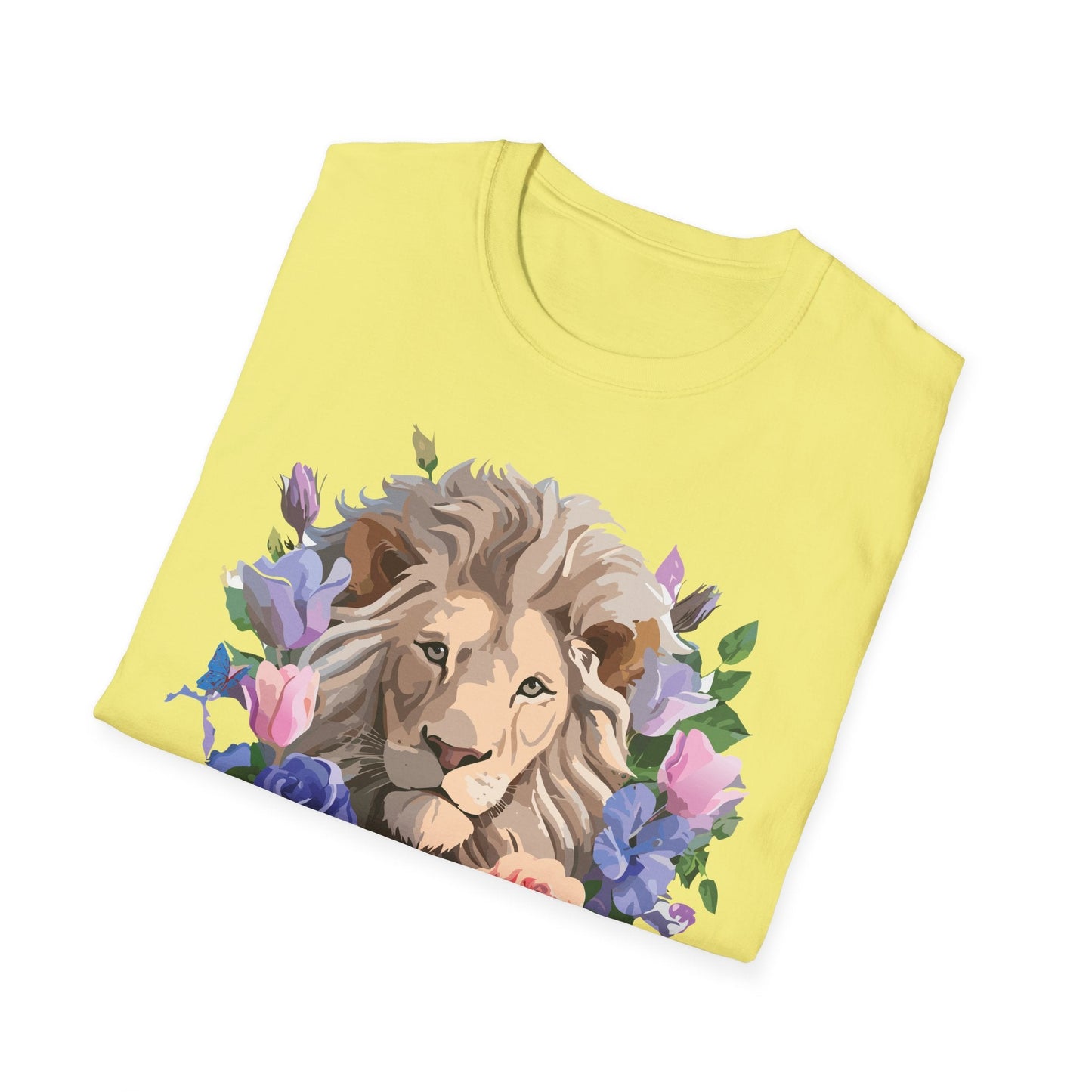 Unisex Floral Lion Tee Shirt Softstyle Gildan 64000 100 Percent Cotton