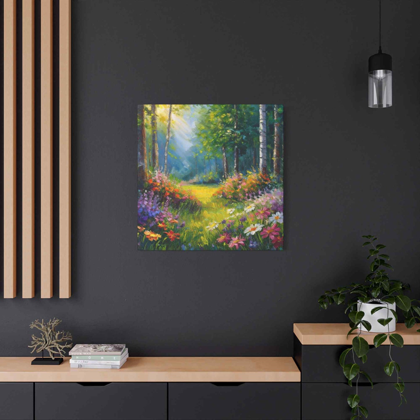 Summer Forest Print Canvas, Oil Paint Print 20x20, 24x24, 30x30, 32x32, 36x36 Art Design Print Pine-Wood Inner Frame MC-90