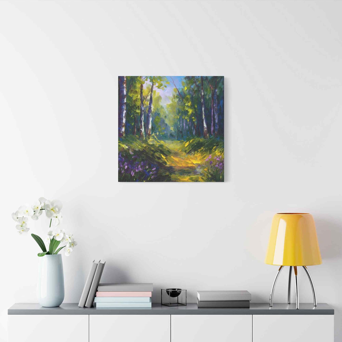 Summer Forest Print Canvas, Oil Paint Print 20x20, 24x24, 30x30, 32x32, 36x36 Art Design Print Pine-Wood Inner Frame MC-89