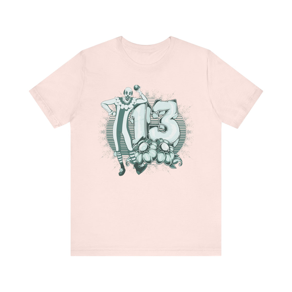 Lucky Number 13 Clown Illustration T-Shirt Vintage Numbers Floral Motif Unisex Cotton Art-39
