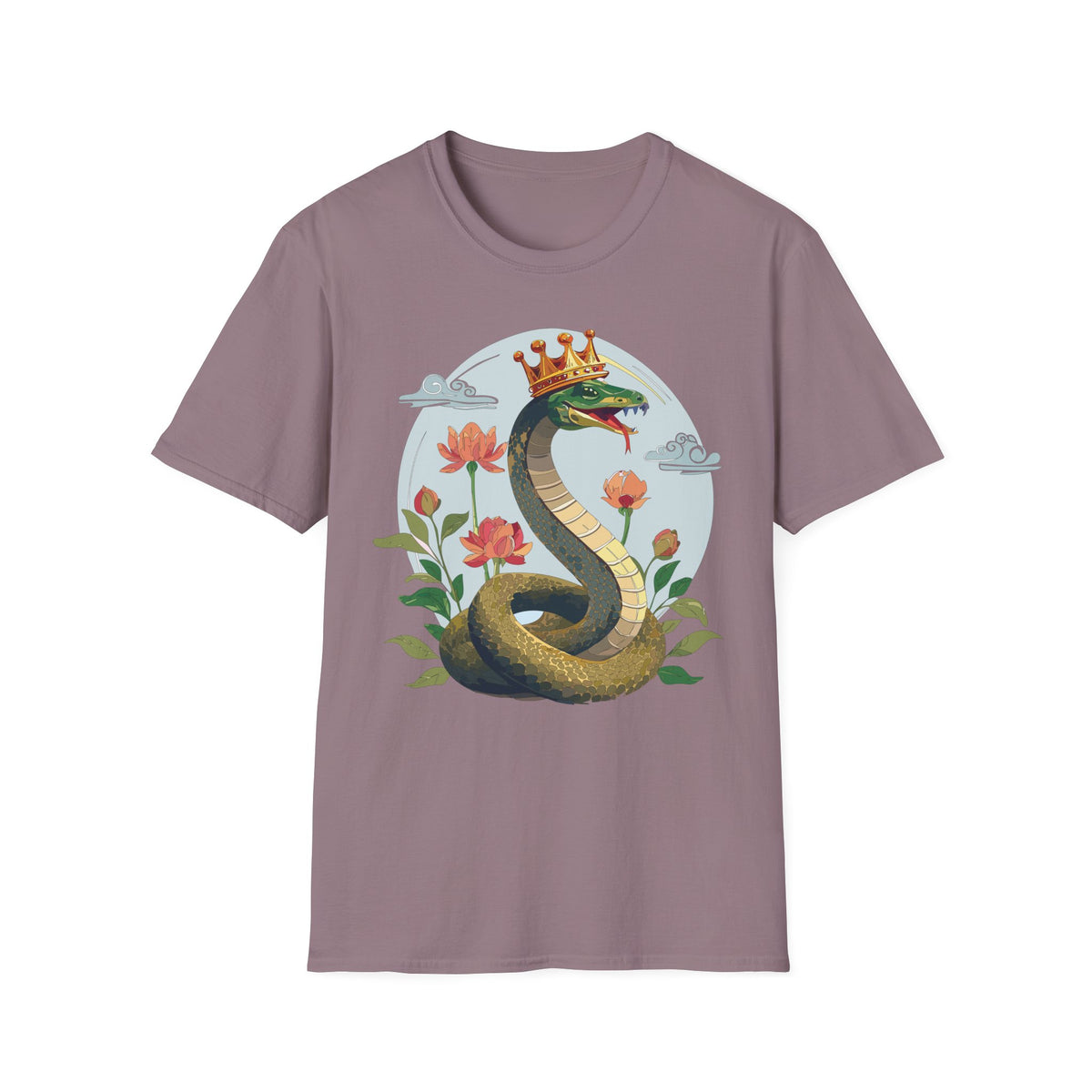 Crowned Snake Tee | Regal Serpent Floral Illustration T-Shirt