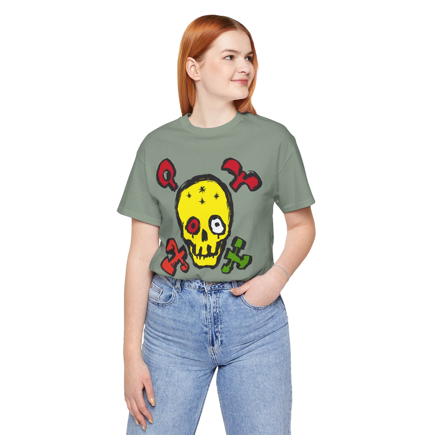 Yellow Skull Graphic Design Tee, Skull Shirt, Vintage Tees, Art Design T-Shirt, Vintage Graphic Tee, Art Shirts with Skulls