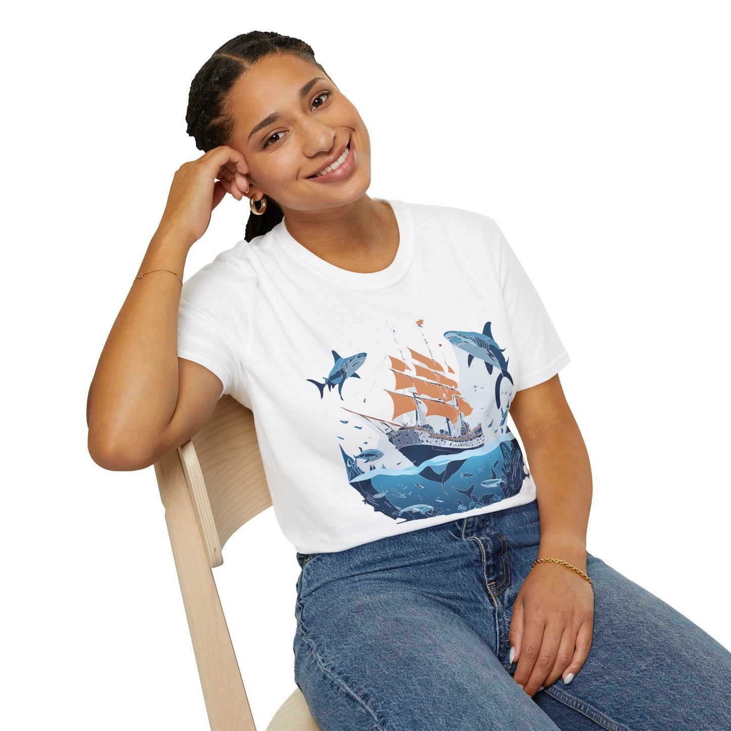Ocean Tee Shirt Unisex Gildan Softstyle 64000 Ring Spun Cotton Art Print Graphic Ocean Design