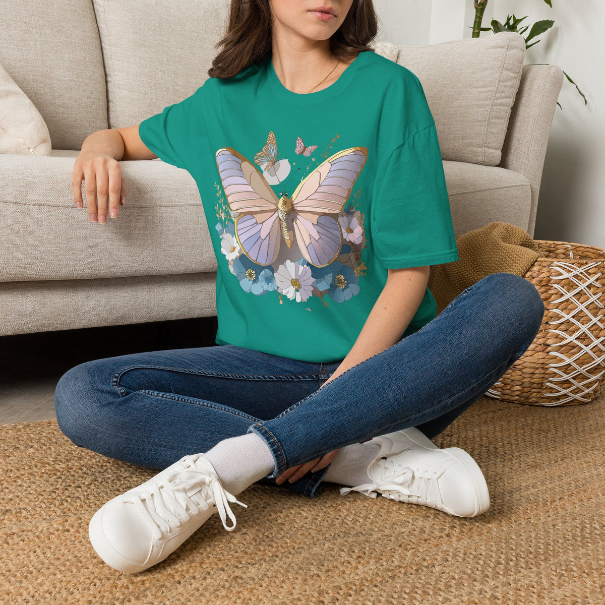 Butterfly Floral T-Shirt — Pastel Moth & Wildflower Graphic Design Unisex 100 Cotton Gildan T-Shirt