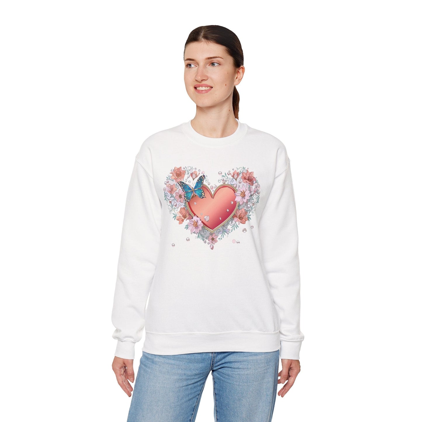 Unisex Floral Heart Sweatshirt With Love Graphic For Valentines Day Gift Cozy Winter Wear