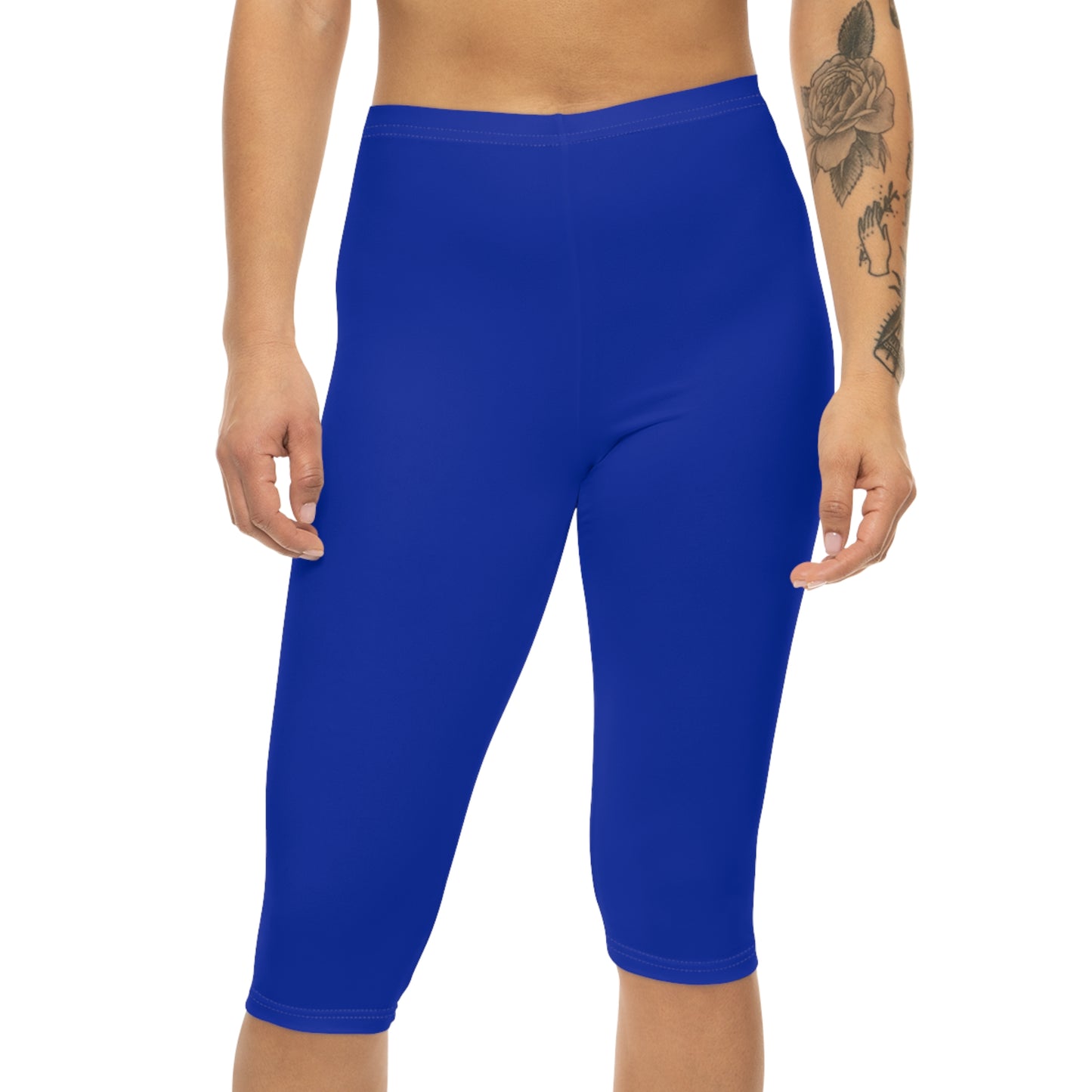 Klein Blue Color Women's Brushed Suede Poly Span Casual Capri Leggings XS-2XL
