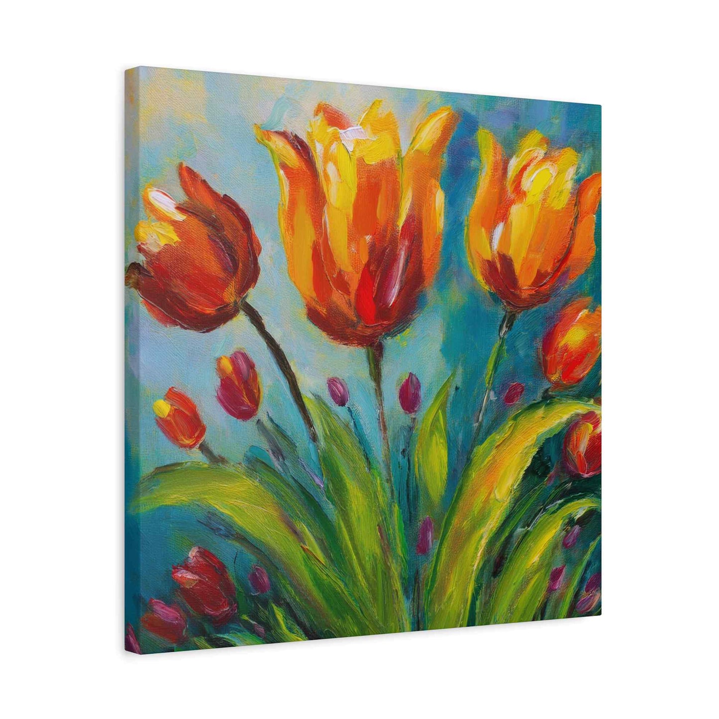 Tulips Print Canvas, Floral Oil Paint Print 20x20, 24x24, 30x30, 32x32, 36x36 Art Design Pine-Wood Inner Frame MC-143