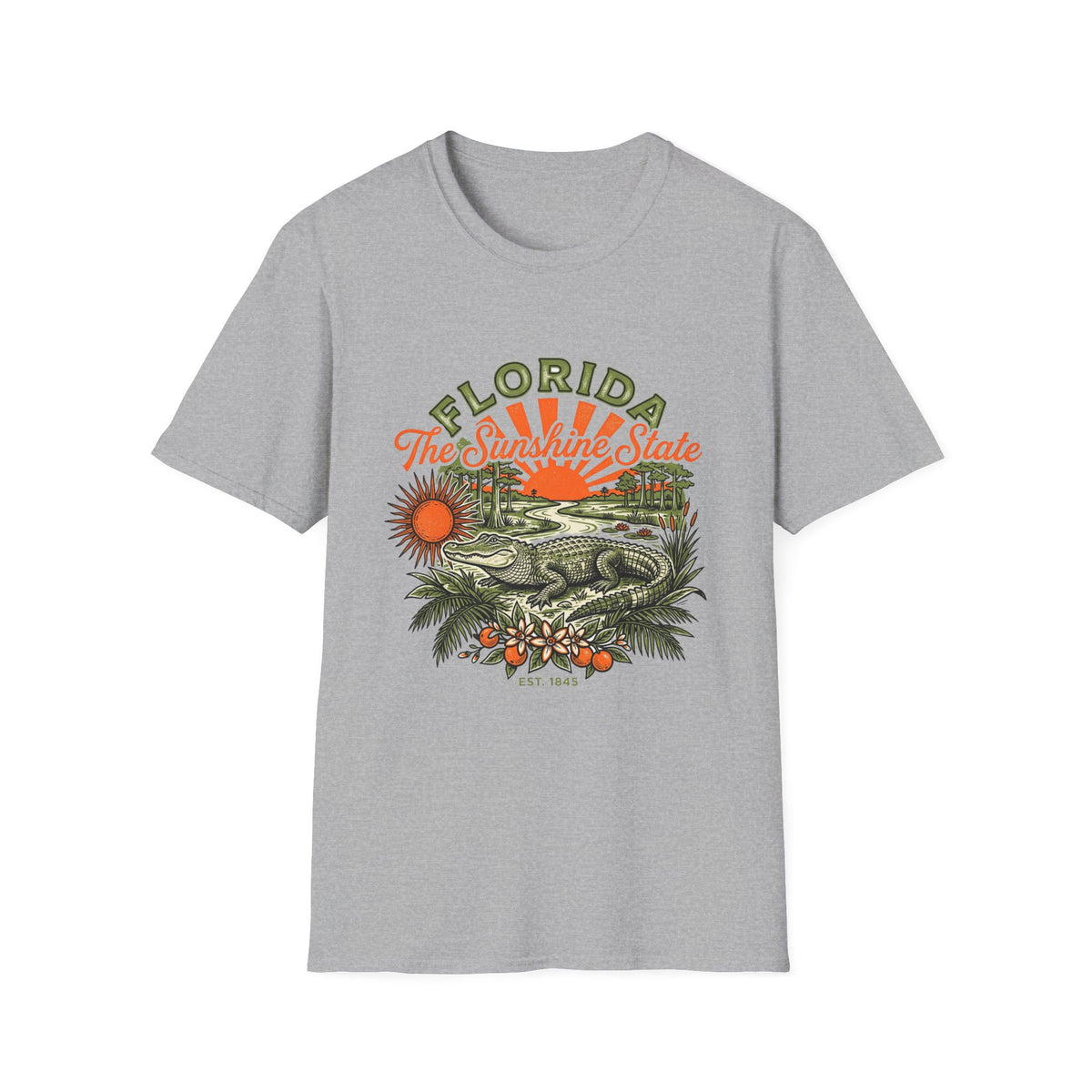 Florida Vintage Alligator T-Shirt — The Sunshine State Travel Tourist Graphic Design Unisex 100 Cotton Gildan T-Shirt