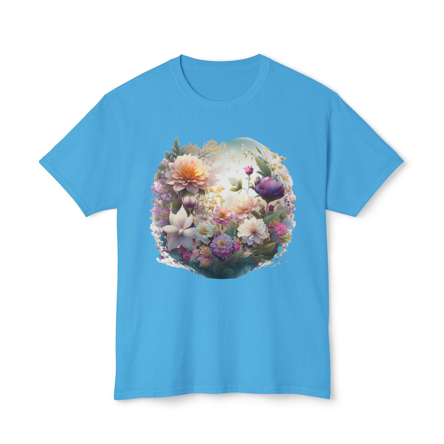 Unisex Floral Art T Shirt With Vintage Flower Print On 100 Percent HD Cotton Tee Made In USA
