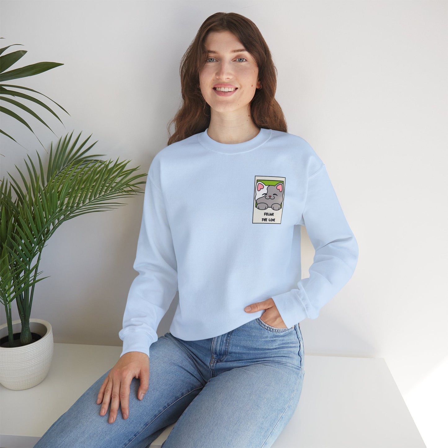 Pocket Cat Sweatshirt Unisex Cat Heart Sweatshirt Valentines Day Gift 50 Percent Cotton Poly Blend